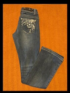 Girls Jeans Cedar Rose Size 10 Bedazzled Flared Embellishment Gems Bling Style